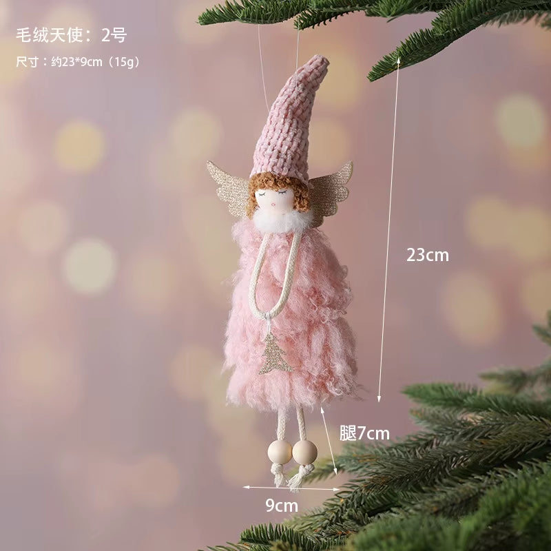 2Pcs New Christmas Cute Plush Angel Doll Pendant Lovely Boys Girls Xmas Tree Hanging Decoration Merry Christmas Party Ornaments