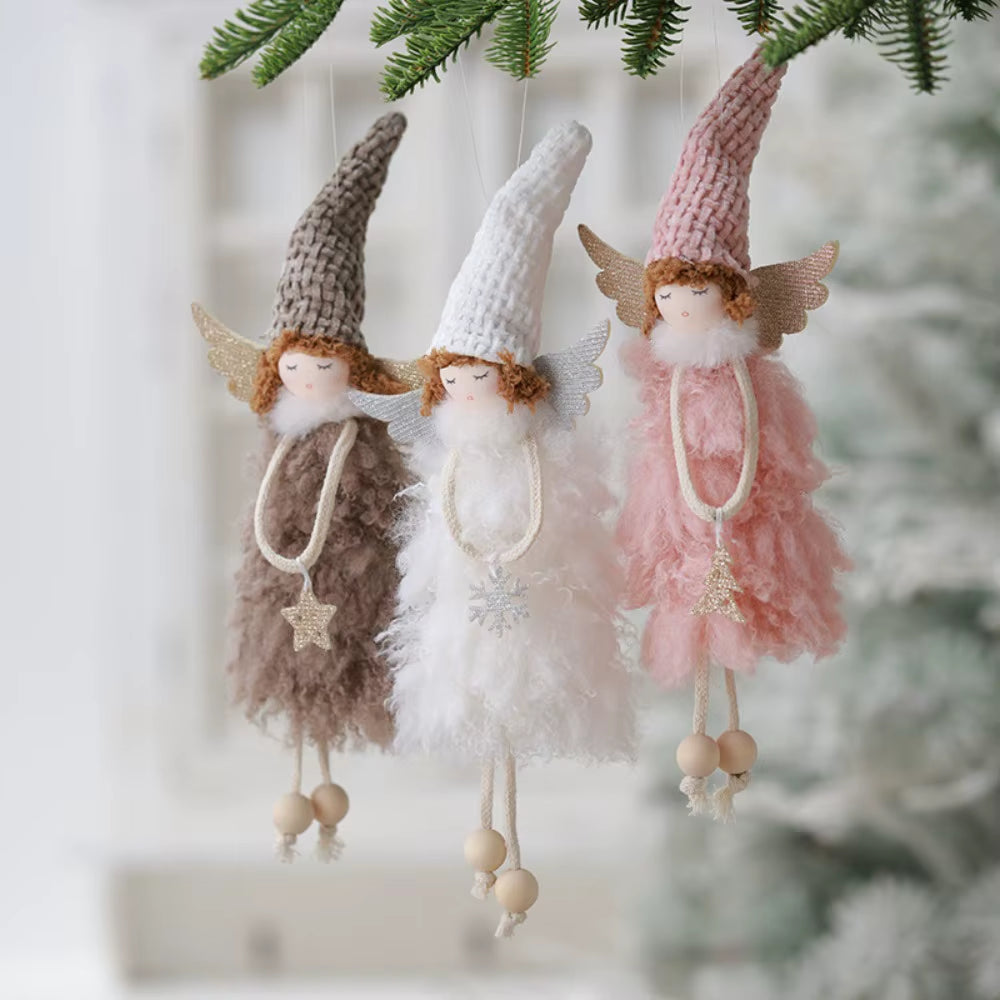 2Pcs New Christmas Cute Plush Angel Doll Pendant Lovely Boys Girls Xmas Tree Hanging Decoration Merry Christmas Party Ornaments