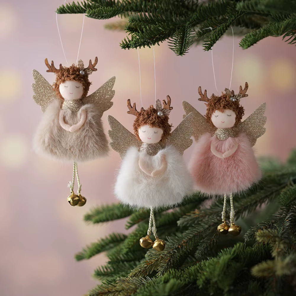 2Pcs New Christmas Cute Plush Angel Doll Pendant Lovely Boys Girls Xmas Tree Hanging Decoration Merry Christmas Party Ornaments