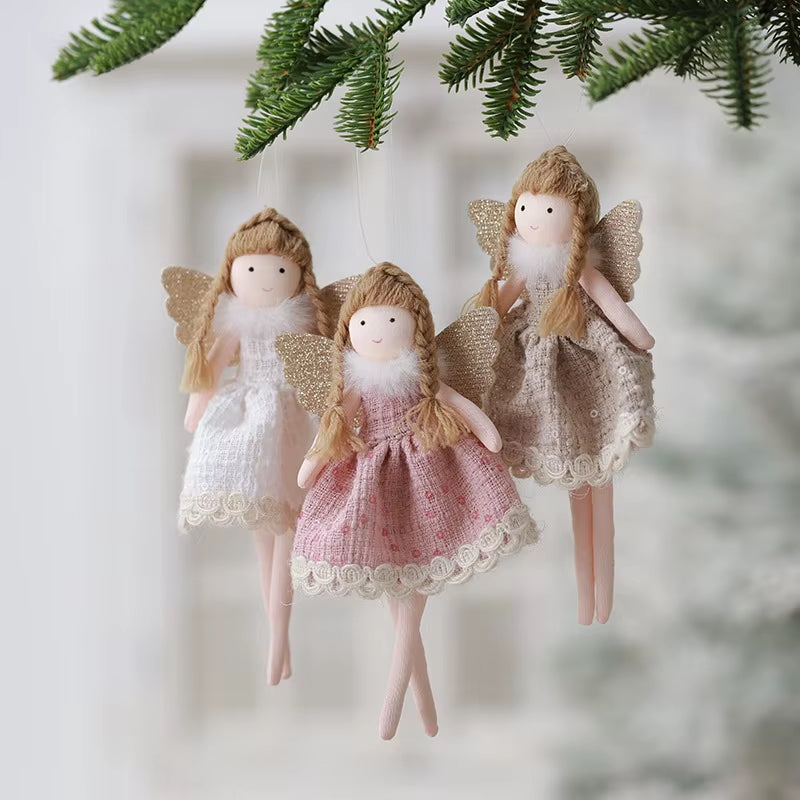 2Pcs New Christmas Cute Plush Angel Doll Pendant Lovely Boys Girls Xmas Tree Hanging Decoration Merry Christmas Party Ornaments