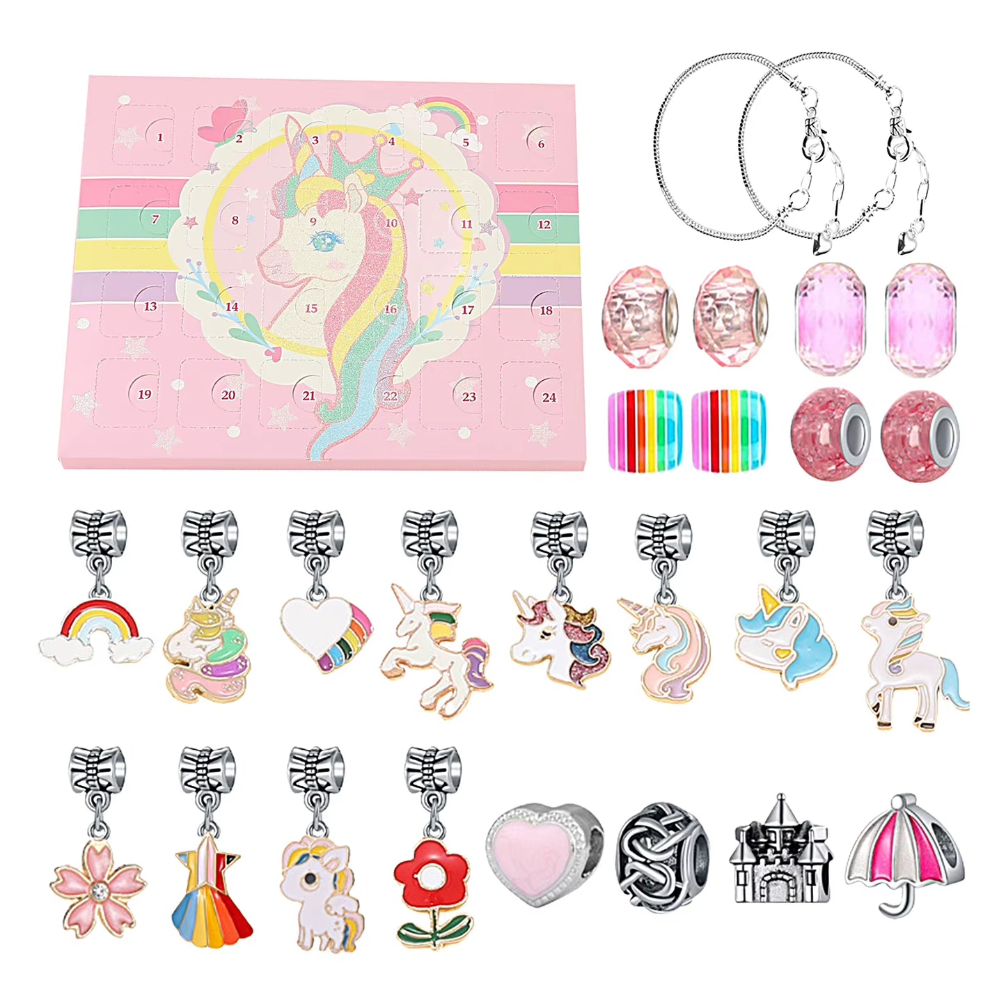Advent Calendar 2024 Christmas DIY Charm Bracelet Countdown to Christmas Unique Charm Jewelry Set Gifts for Kids Girls