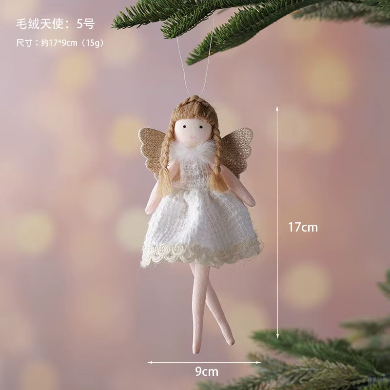 2Pcs New Christmas Cute Plush Angel Doll Pendant Lovely Boys Girls Xmas Tree Hanging Decoration Merry Christmas Party Ornaments