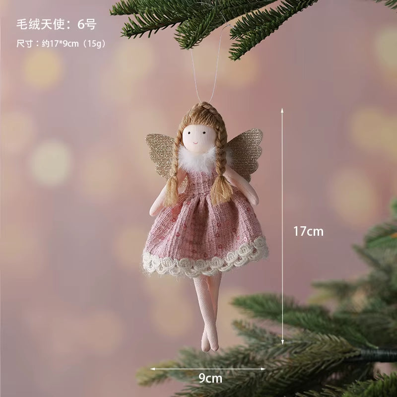 2Pcs New Christmas Cute Plush Angel Doll Pendant Lovely Boys Girls Xmas Tree Hanging Decoration Merry Christmas Party Ornaments