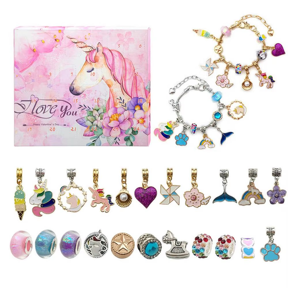 Advent Calendar 2024 Christmas DIY Charm Bracelet Countdown to Christmas Unique Charm Jewelry Set Gifts for Kids Girls