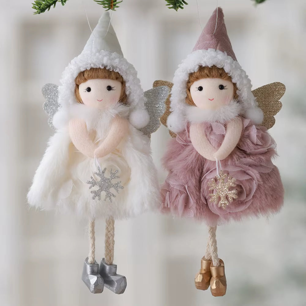 2Pcs New Christmas Cute Plush Angel Doll Pendant Lovely Boys Girls Xmas Tree Hanging Decoration Merry Christmas Party Ornaments