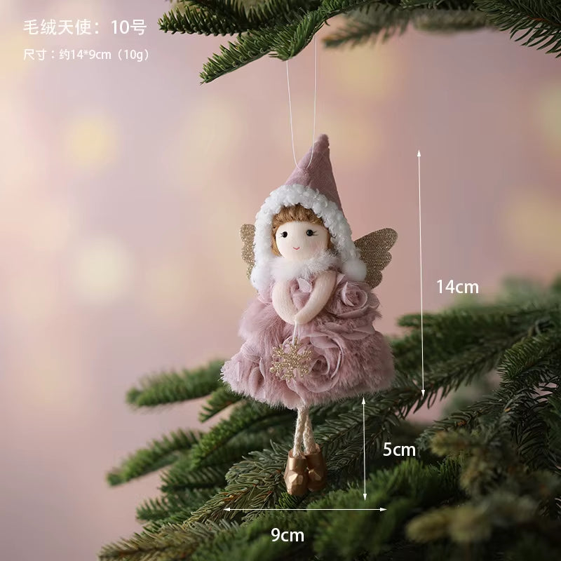 2Pcs New Christmas Cute Plush Angel Doll Pendant Lovely Boys Girls Xmas Tree Hanging Decoration Merry Christmas Party Ornaments