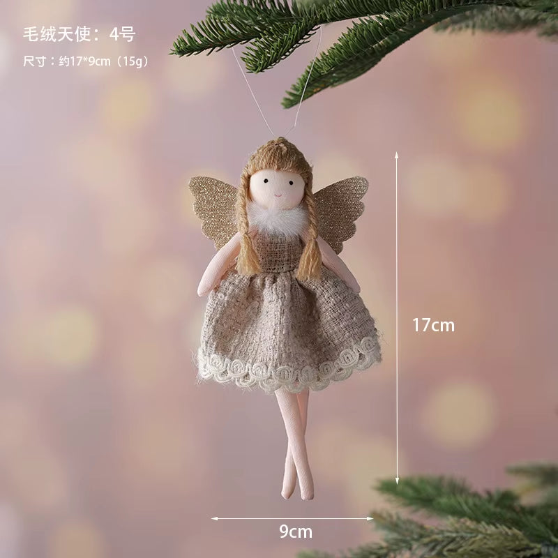 2Pcs New Christmas Cute Plush Angel Doll Pendant Lovely Boys Girls Xmas Tree Hanging Decoration Merry Christmas Party Ornaments