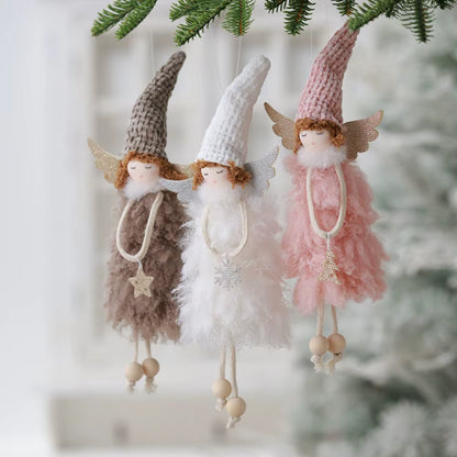 2Pcs New Christmas Cute Plush Angel Doll Pendant Lovely Boys Girls Xmas Tree Hanging Decoration Merry Christmas Party Ornaments