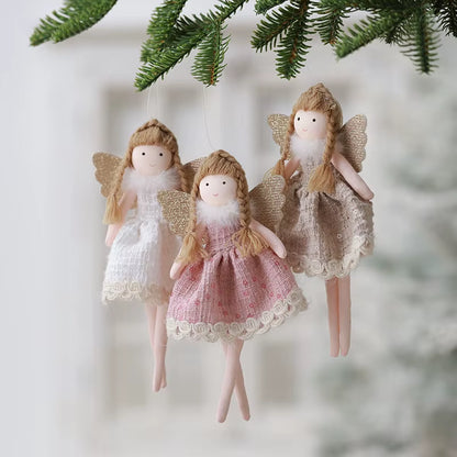 2Pcs New Christmas Cute Plush Angel Doll Pendant Lovely Boys Girls Xmas Tree Hanging Decoration Merry Christmas Party Ornaments
