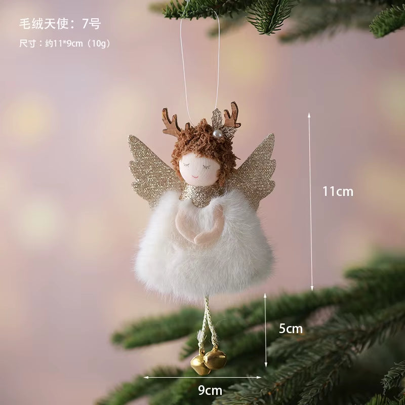 2Pcs New Christmas Cute Plush Angel Doll Pendant Lovely Boys Girls Xmas Tree Hanging Decoration Merry Christmas Party Ornaments